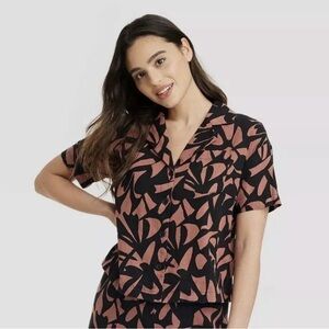 🆕️a new day Black and Brown Button Down Shirt NWT Tropical Abstract